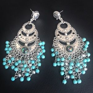 Beautiful blue and silver long earrings